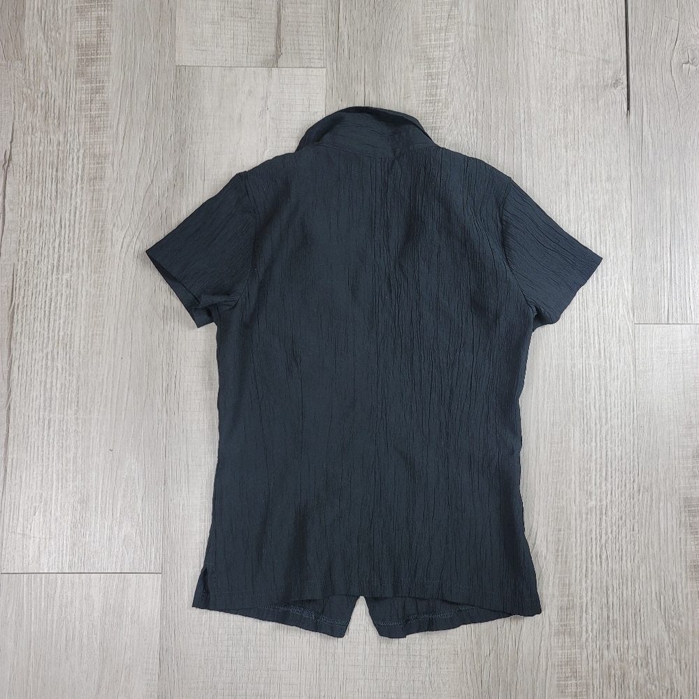 Madewell Notched V-Neck Button-Up Top True Black - Picture 5 of 9